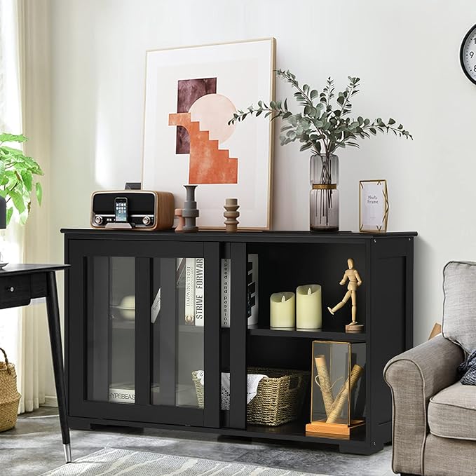 Costzon Sideboard Buffet Cabinet, Wooden Kitchen Storage Cabinet with Adjusta...