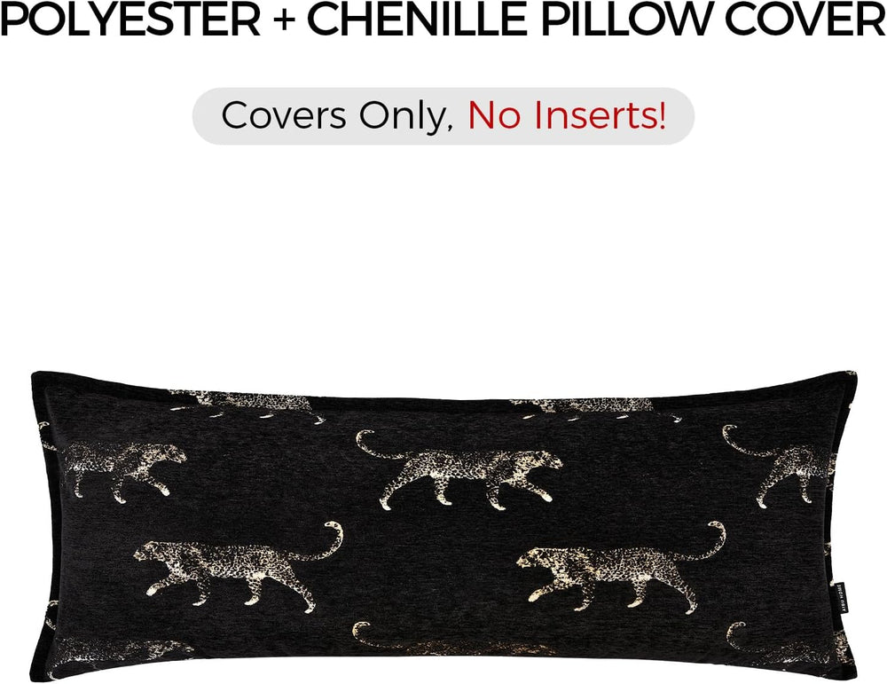 Decorative Lumbar Pillow Cover 14x36, Double Sided Cheetah Pattern Jacquard E...