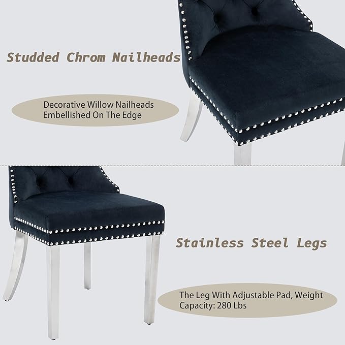 KCC Velvet Dining Chairs Set of 6, Upholstered High-end Tufted Dining Room Ch...