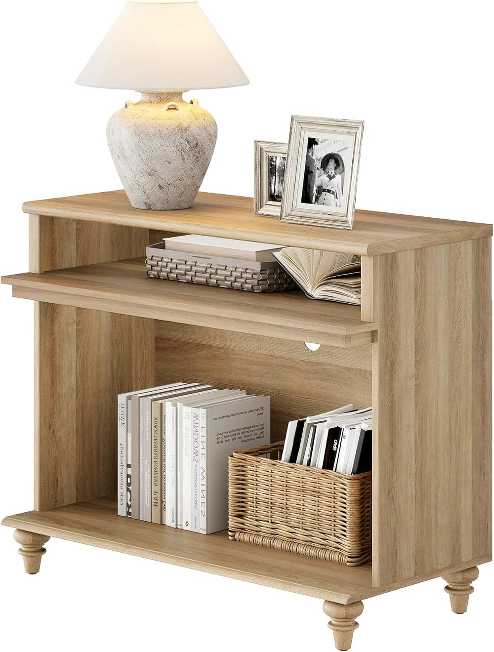 WAMPAT Tall Side Table, Large End Table with 2 Storages for Living Room, Farm...