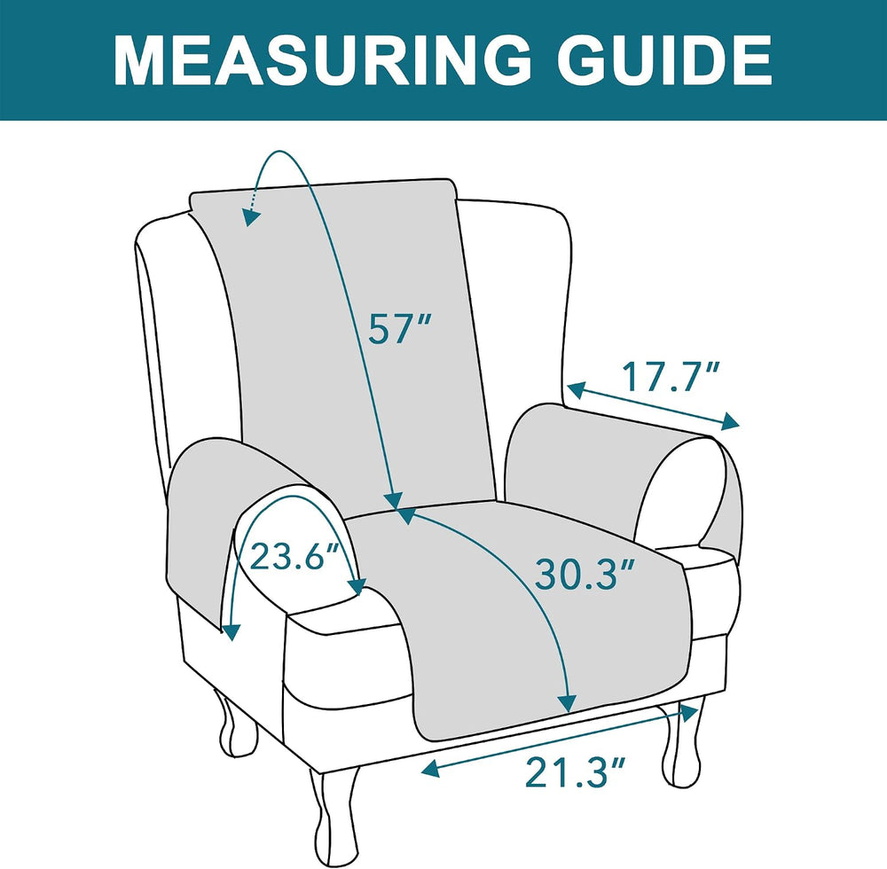 Turquoize 100% Waterproof Wing Chair Cover Wing Armchair Slipcovers, Gray