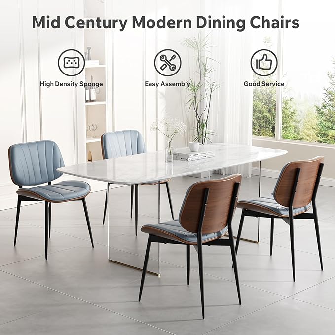 Dining Chair, Mid Century Modern Dining Room Chairs, Upholstered Faux Leather...