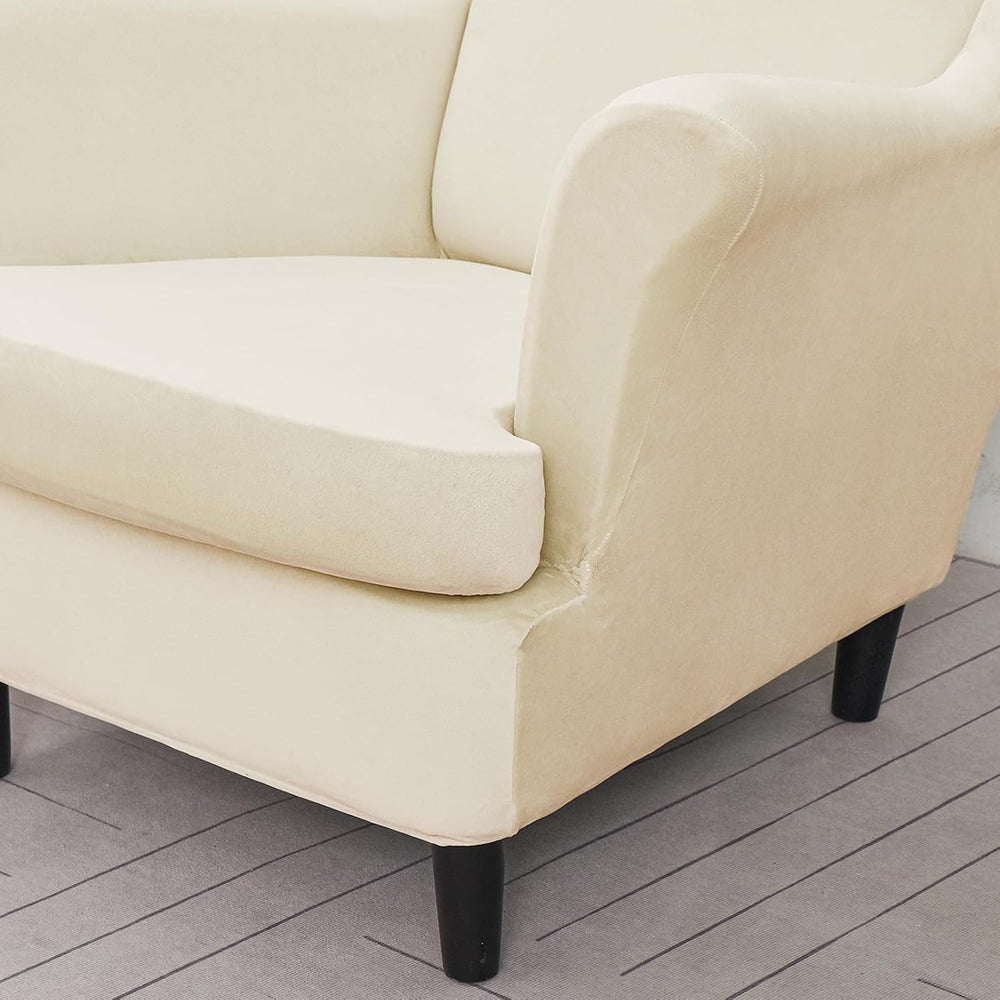 Wing Chair Slipcovers, 2 Piece Stretch Wingback Chair Cover Soft Velvet Armch...