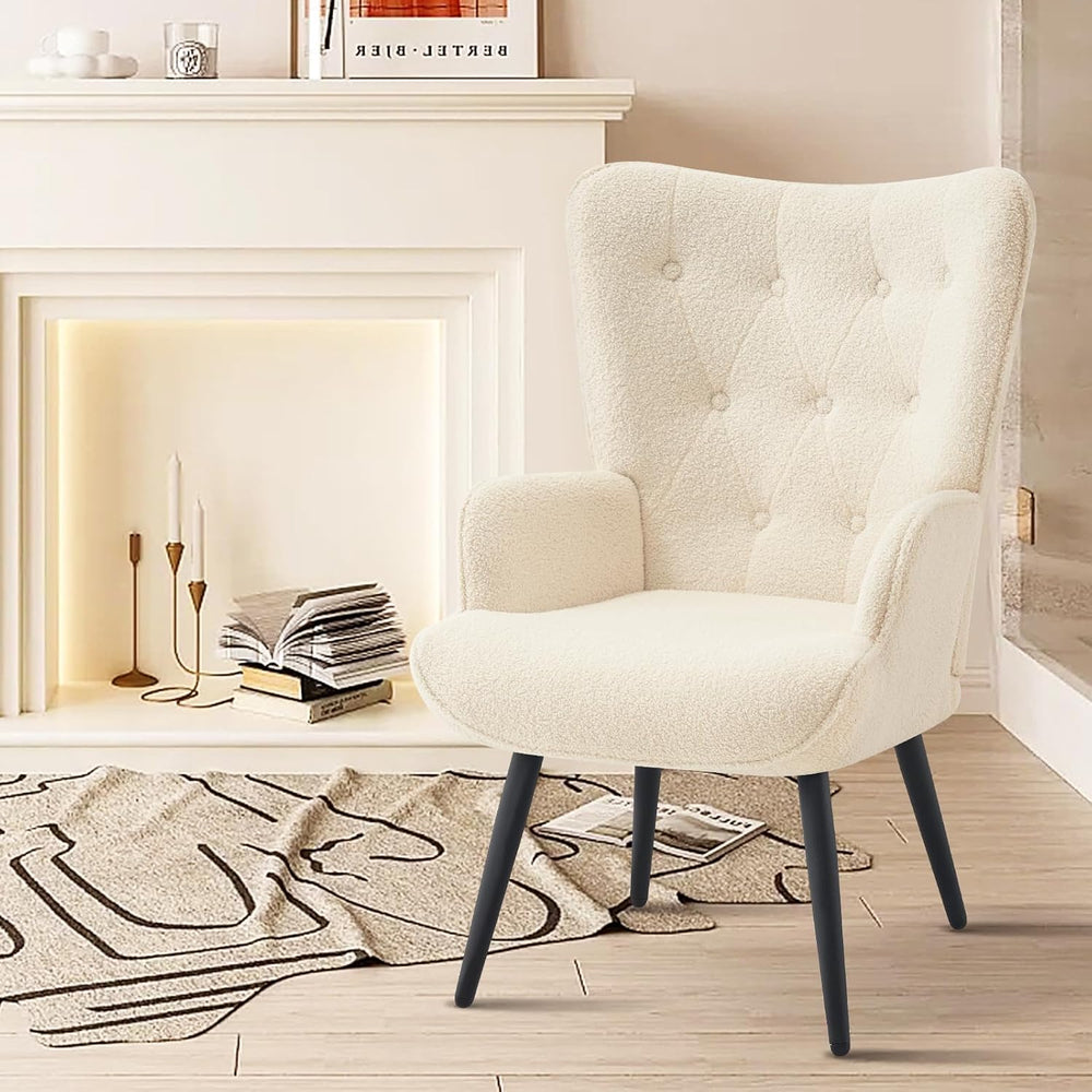 Furnimart Faux Fur White Accent Chair Mid Century Modern Living Room Chairs; ...