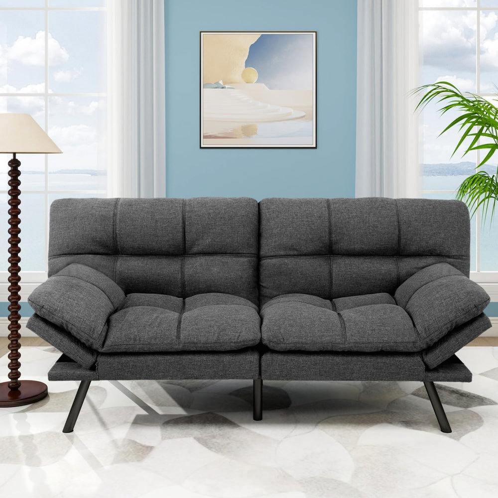 MUUEGM Futon Sofa Bed, 71" Convertible Linen Memory Foam Couch Bed, Mode...
