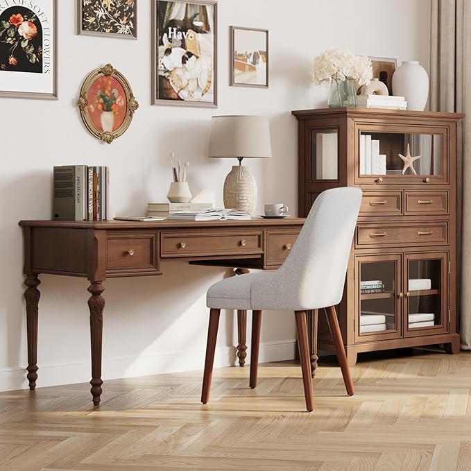 Dining Room Chair Set of 2, Upholstered Kitchen Chairs with Wood Legs, High-B...