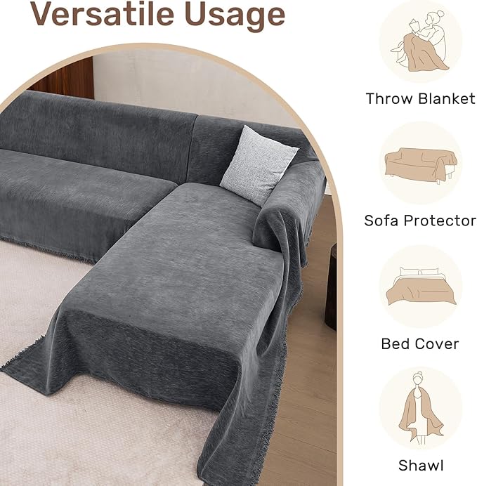 Sectional Couch Covers, 2 Pieces Washable L Shaped Couch Covers Sofa Blanket