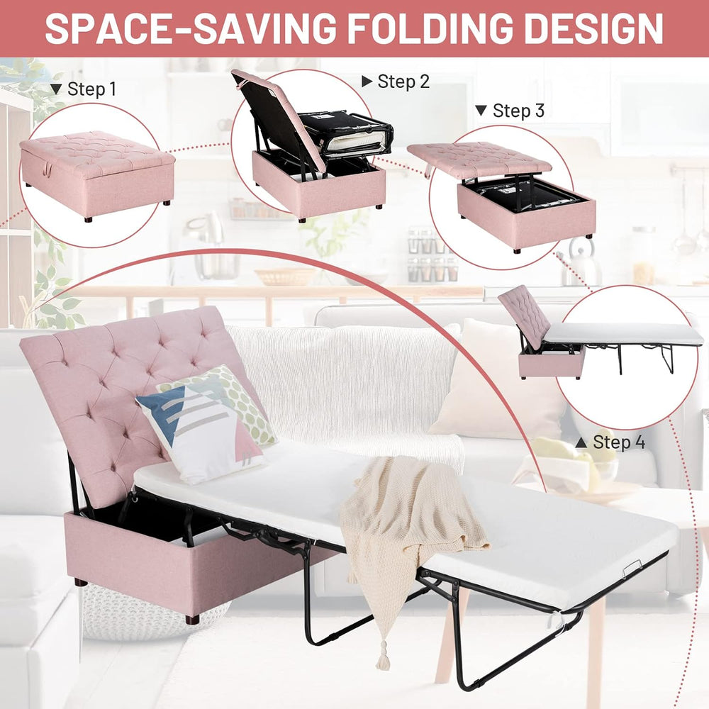 Folding Ottoman Chair Bed with Mattress & Metal Frame