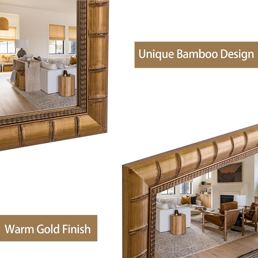 Vintage Warm Gold Mirror, 39'' x 27'' Solid Wood Mirror Frame...