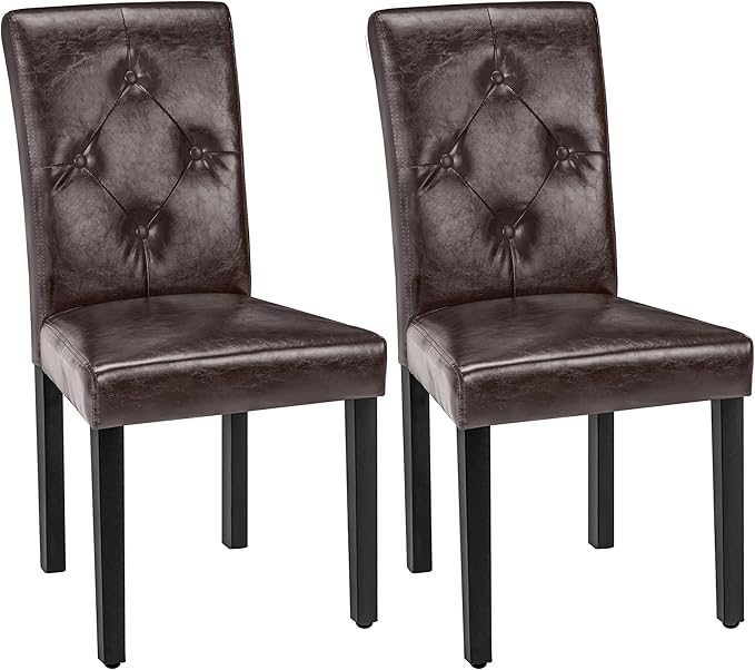 VECELO Upholstered Dining Chairs Set of 2, Modern PU Leather and Solid Wood L...