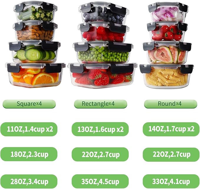 HOMBERKING 24pc Borosilicate Glass Food Storage Containers