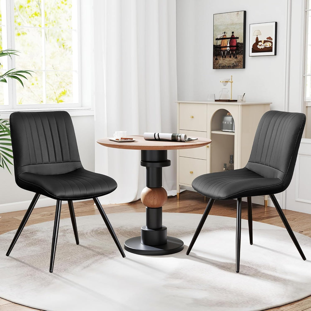 Modern Dining Chairs Set of 2, Dining Chairs with Thick Cushions, PU Leather ...