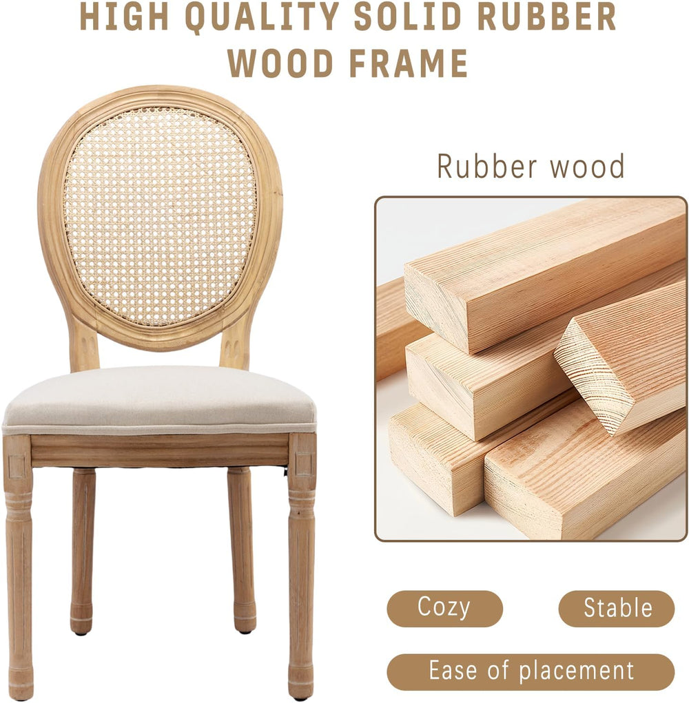 French Country Dining Chairs Set of 2,Upholstered Chairs with Rattan Round Ba...