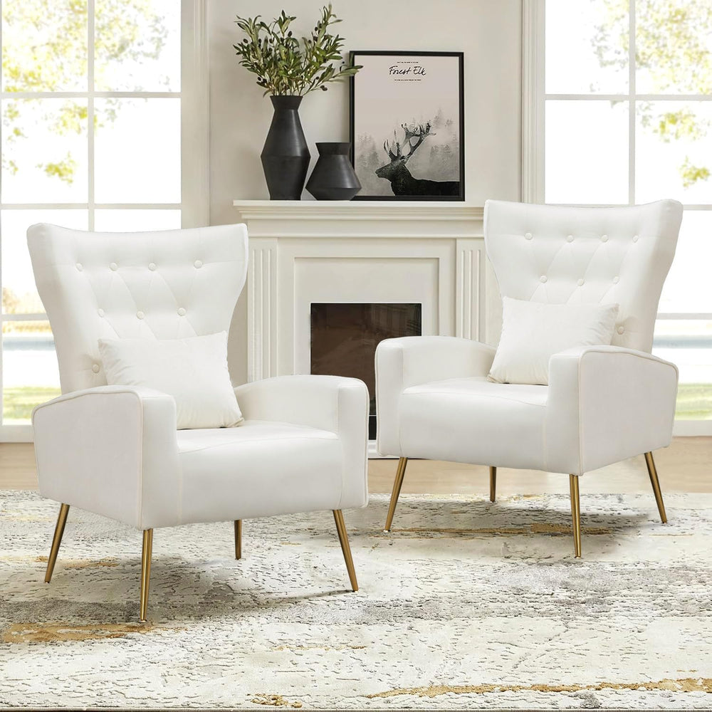 Velvet Accent Chairs Set of 2, Mid-Century Arm Chair with High Wingback &...