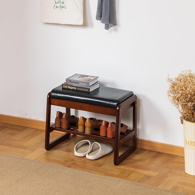 latifolia Solid Wood Bench, Entryway Shoe Bench with Cushion, Flip-Open Stora...