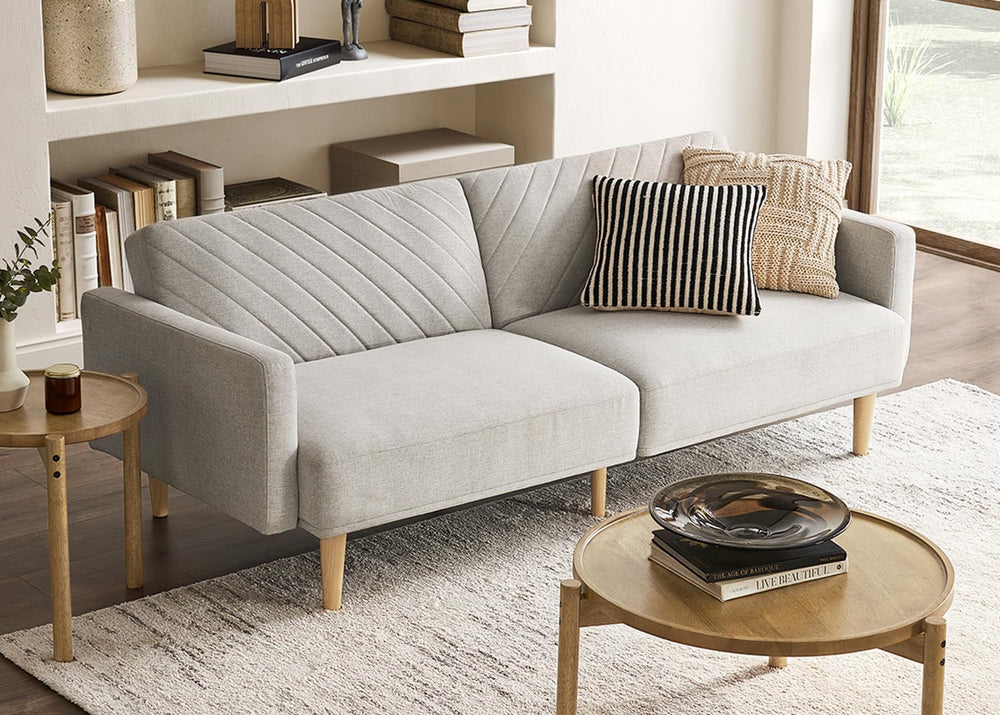 mopio 76.4" Futon (Light Gray Fabric, Chevron Styled)
