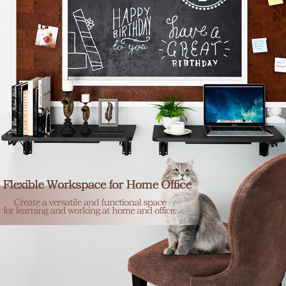 TEAMIX Wall Mounted Folding Table, Black Floating Desk for Small Spaces, Drop...