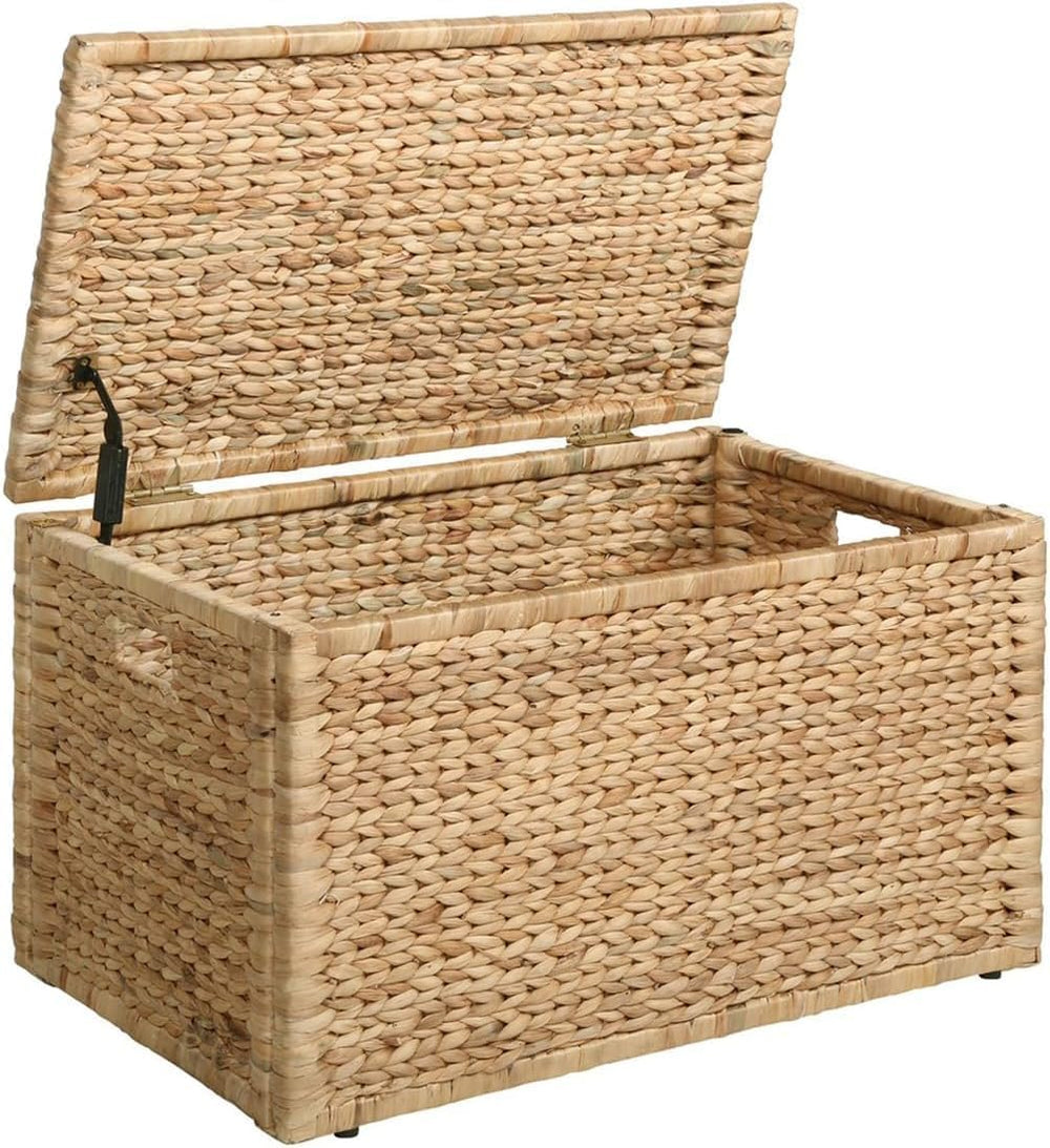 eHemco Water Hyacinth Wicker Storage Trunk with Metal Frame, Decorative Blank...
