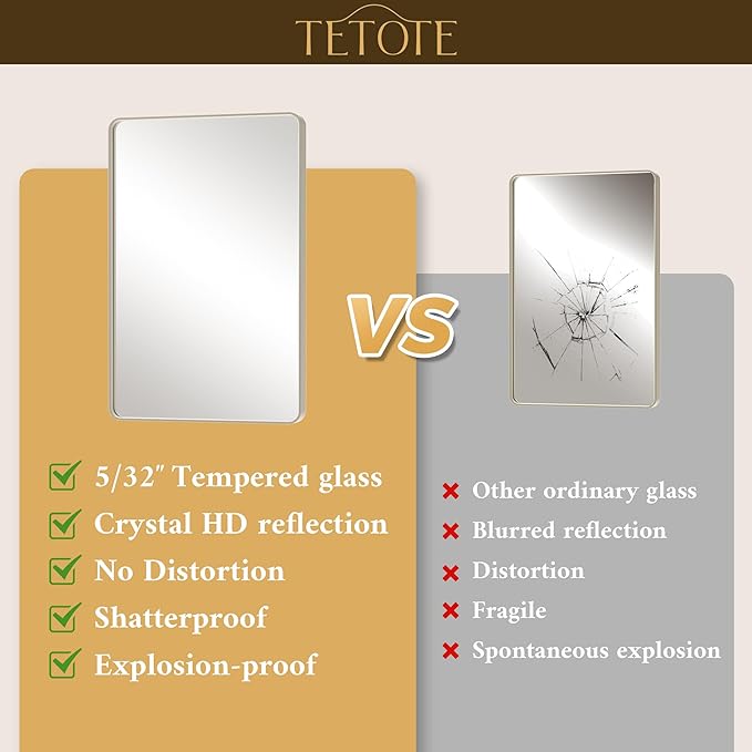 TETOTE Brushed Nickel Bathroom Mirror 30 x 30 Brushed Nickel Metal Framed Bat...