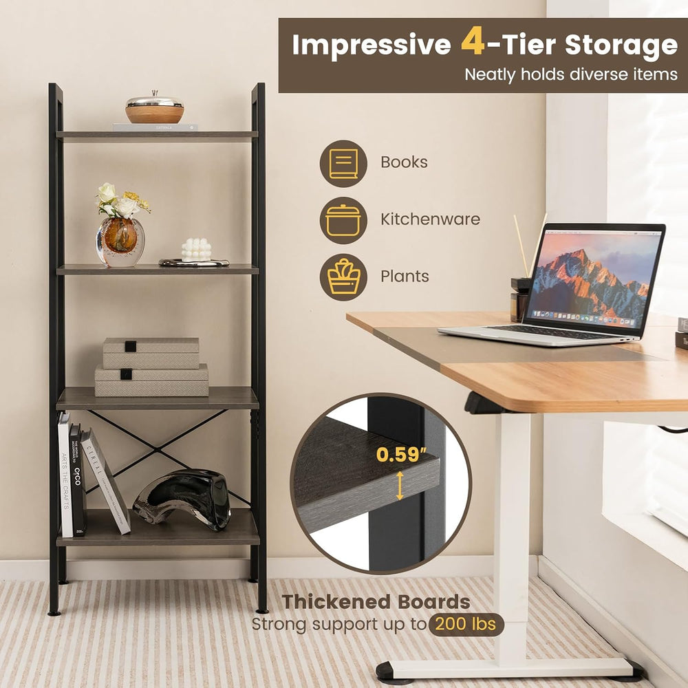 Giantex Ladder Shelf 4-Tier Industrial Bookshelf Storage Rack Shelves for Hom...