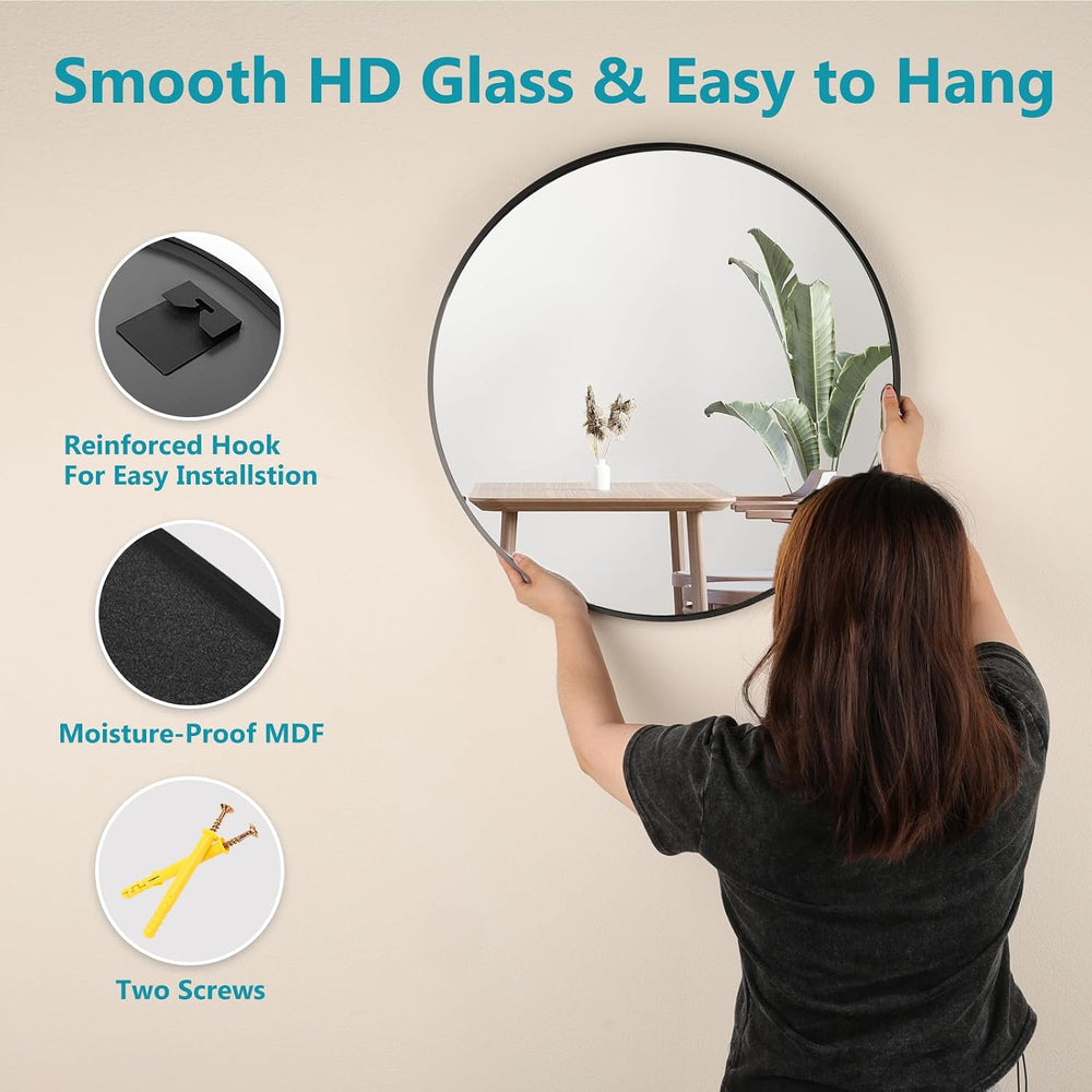 Black Round Mirror 20 Inch, Wall Circle Mirror for Bathroom, Matte Framed