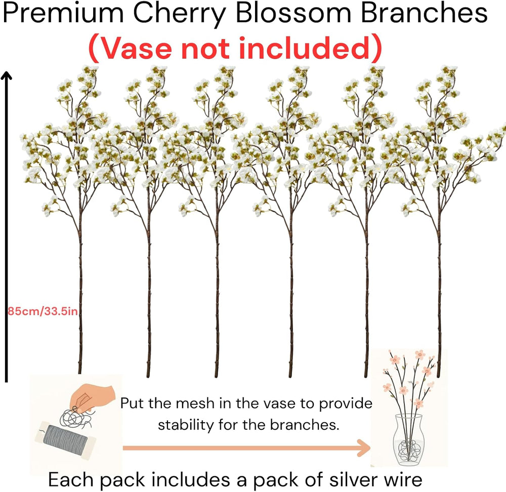 White Cherry Blossom Branches โ 6 Pcs 33.5" Long Stem Artificial Flowers