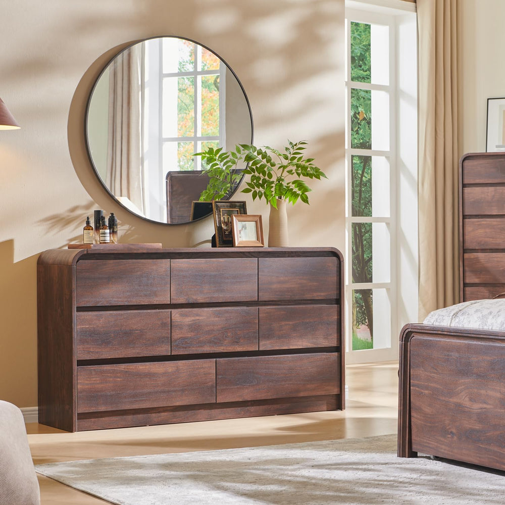 Aitjunz Modern 8 Drawers Dresser for Bedroom, 55" Wide Wood Dressers, Brown