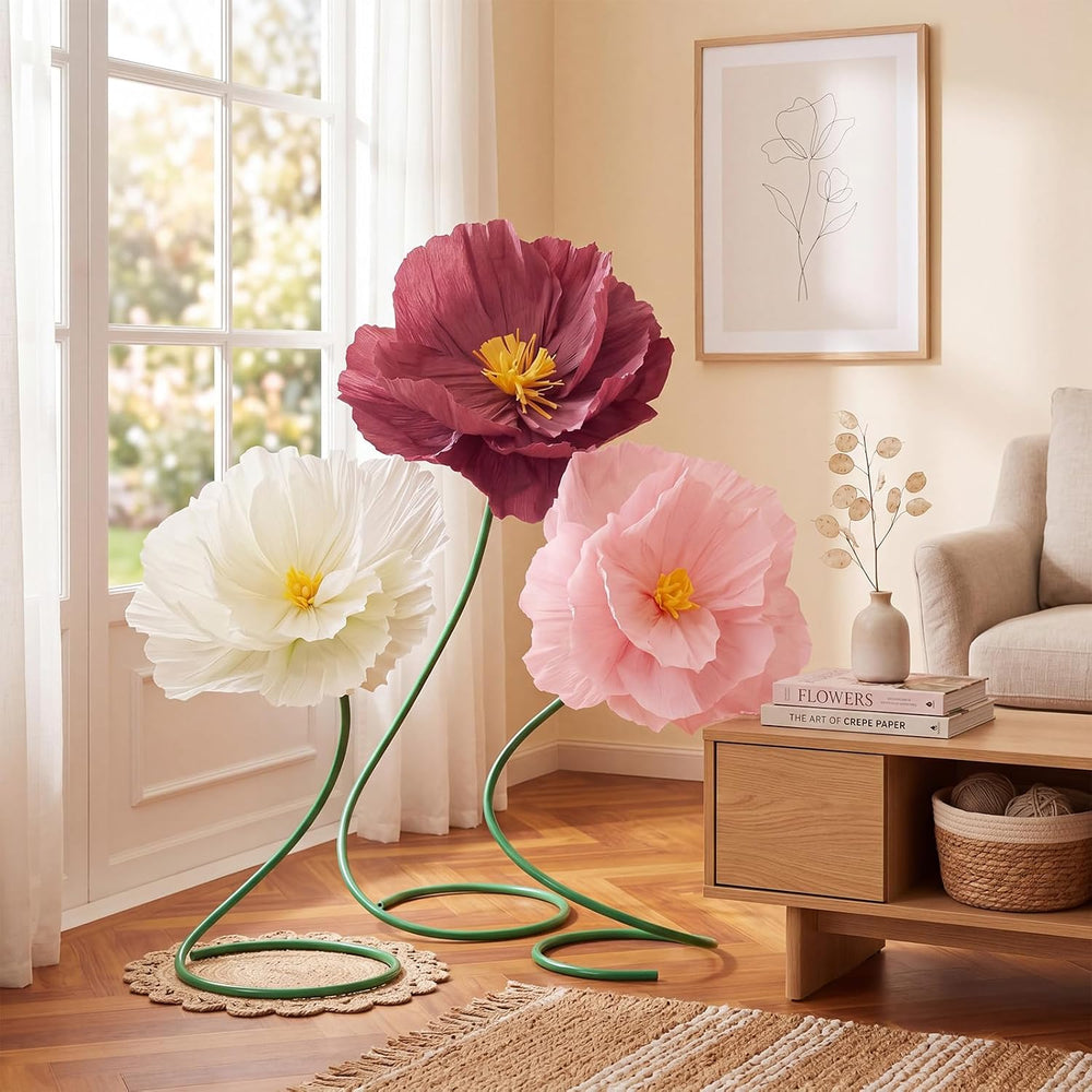 3 Pcs 5ft Large Paper Mix Color Poppy Flower Giant Artificial Poppy