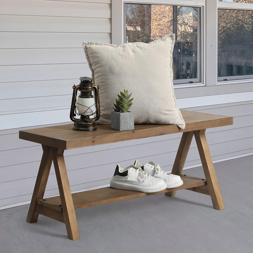 RowyPoey Solid Wood Bench, 43" Farmhouse Entryway Bench with Shoe Storag...