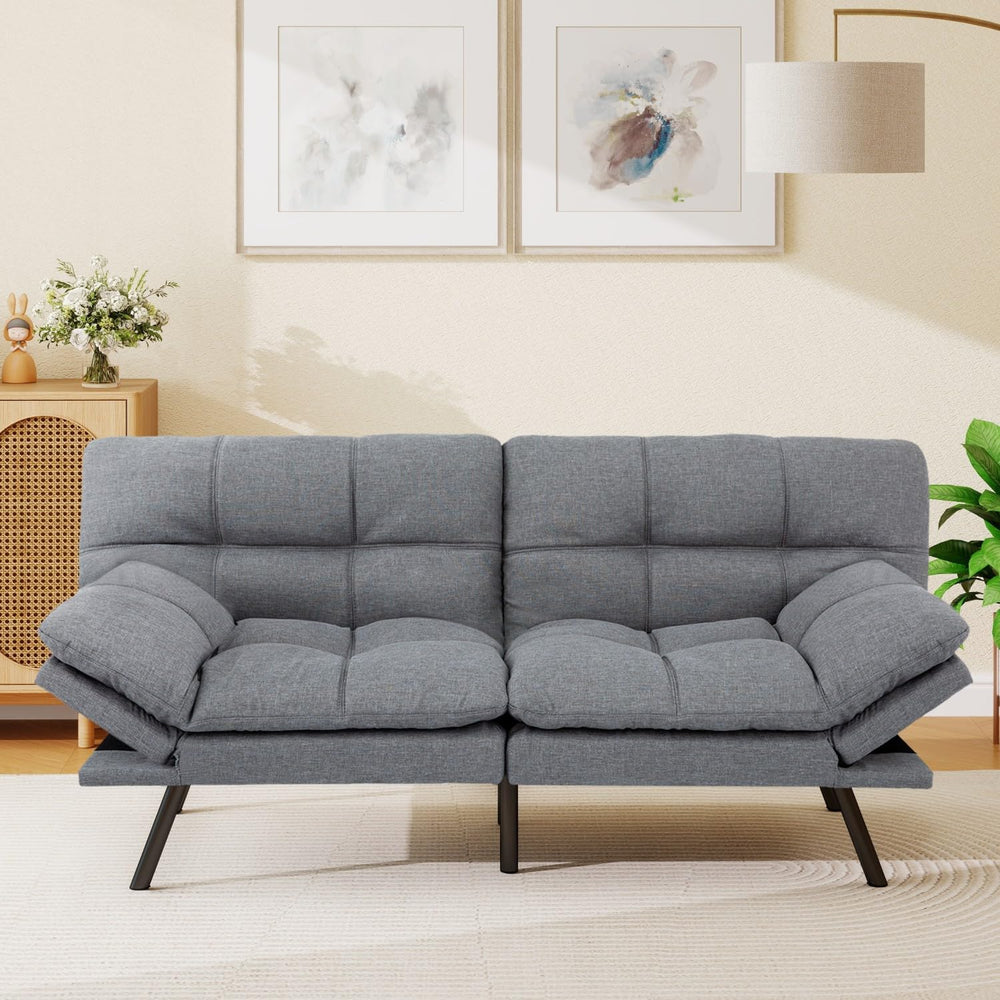 MUUEGM 71-Inch Futon Sofa Bed, Convertible Loveseat Sleeper | Airy Light Gray...