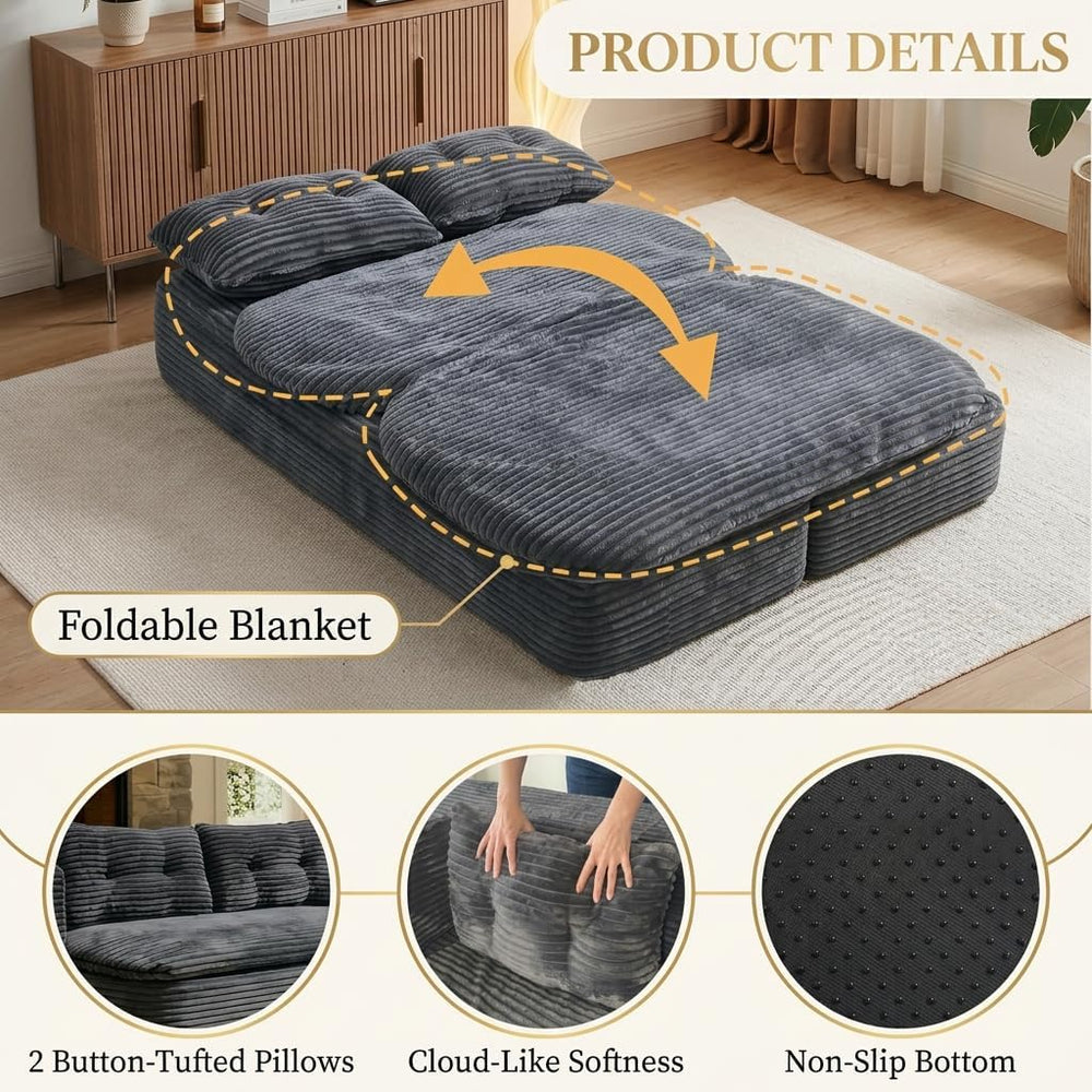 78.7" Futon Sofa Bed, Memory Foam Convertible Couch, Dark Gray