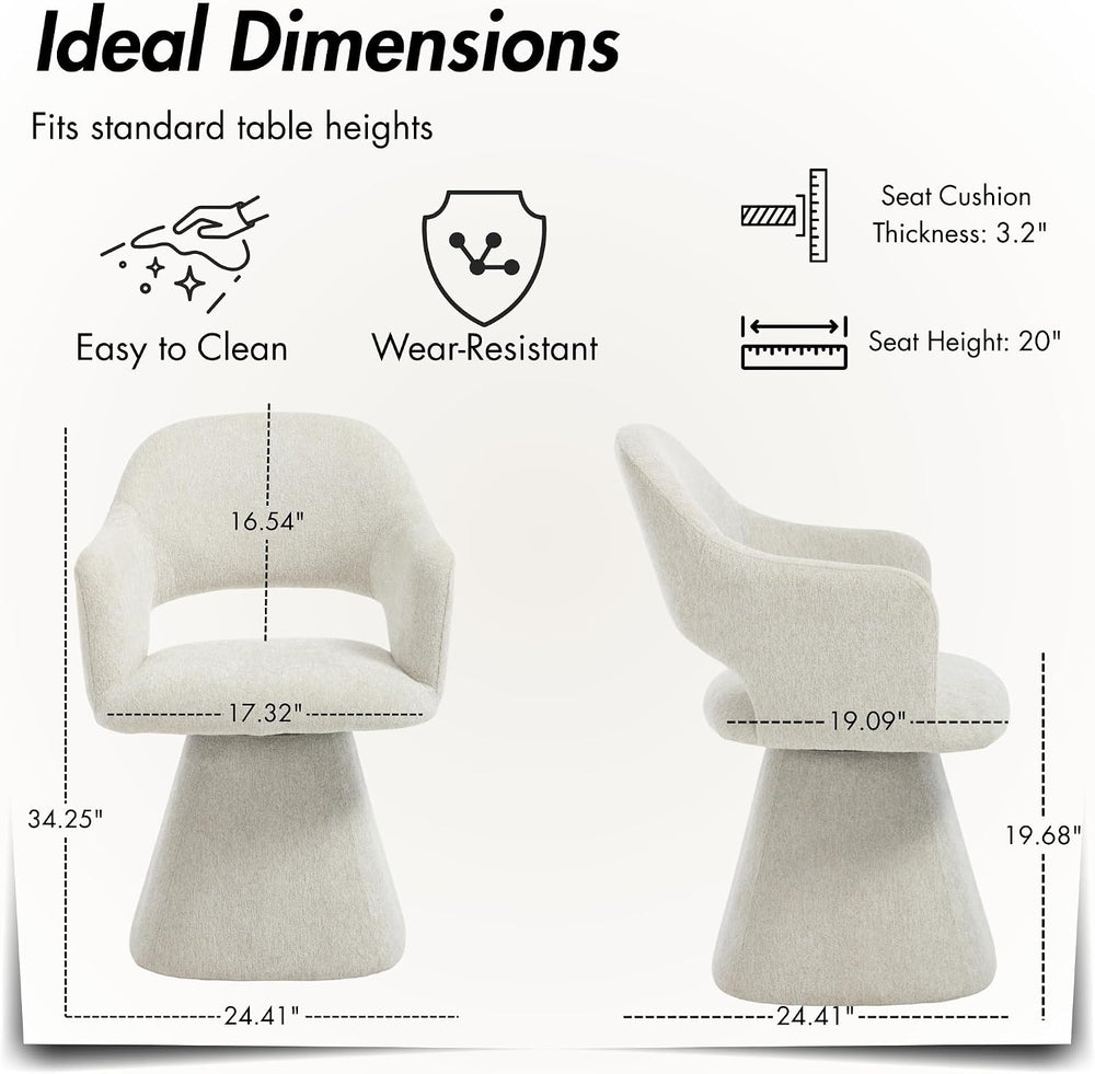 Hyfirm Swivel Dining Chair with Arms, Beige Chenille, 1PC