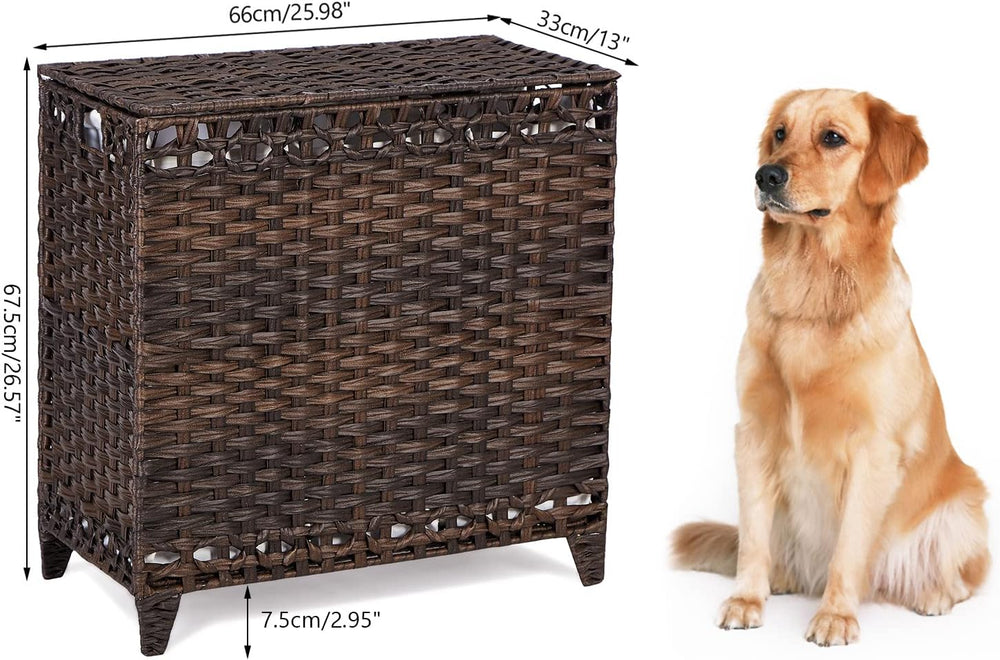 Laundry Hamper with 3 Removable Liner Bags; 132L Handwoven Rattan Laundry Bas...