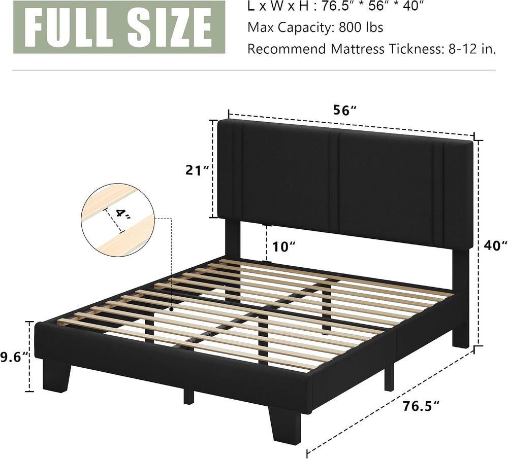 Feonase Full Size Platform Bed Frame, Fabric Upholstered Full Bed Frame, Soli...