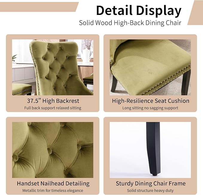 Modern Dining Chairs Set of 4, Tufted Upholstered Dining Chair with Solid Woo...