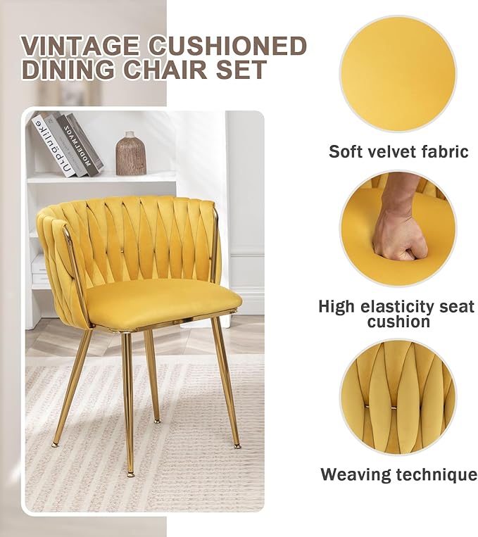 Velvet Dining Chairs Set of 4, Modern Upholstered Dining Chairs with Gold Met...