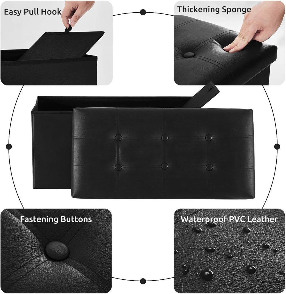YOUDENOVA 30" Ottoman with Storage, Folding Faux Leather Bench, Black | ...