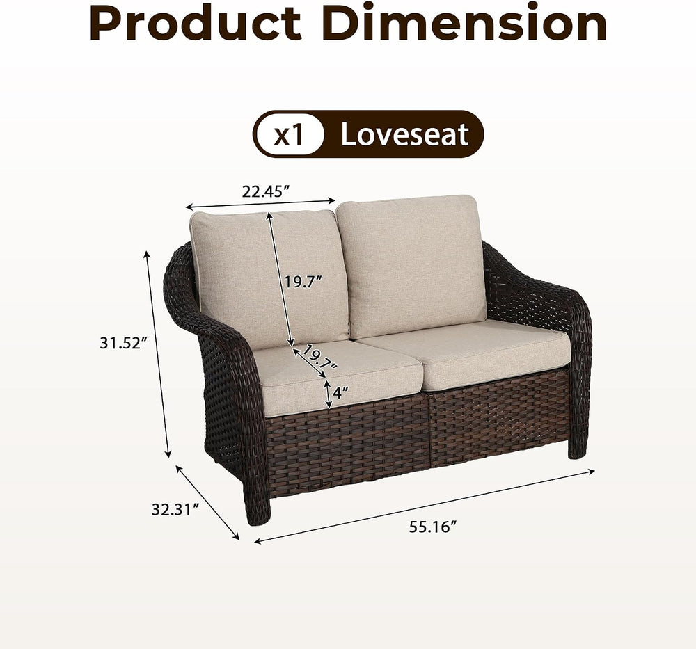 55 inch Outdoor Wicker 2 Seater Sofa, All-Weather Use Patio Rattan Loveseat w...