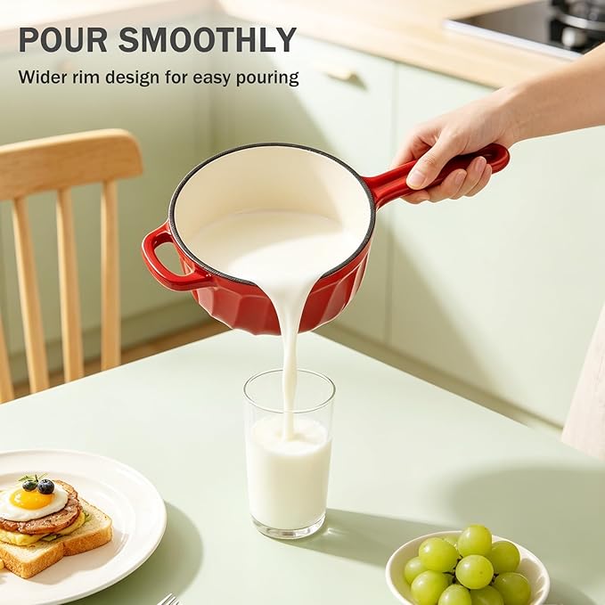 Enameled Cast Iron Sauce Pan, 2 Quart Enameled Saucepan