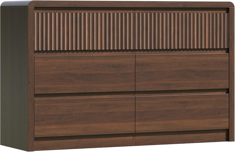 Fluted 6 Drawer Dresser for Bedroom, 50โ Wide Dresser & Chest of Drawers ...