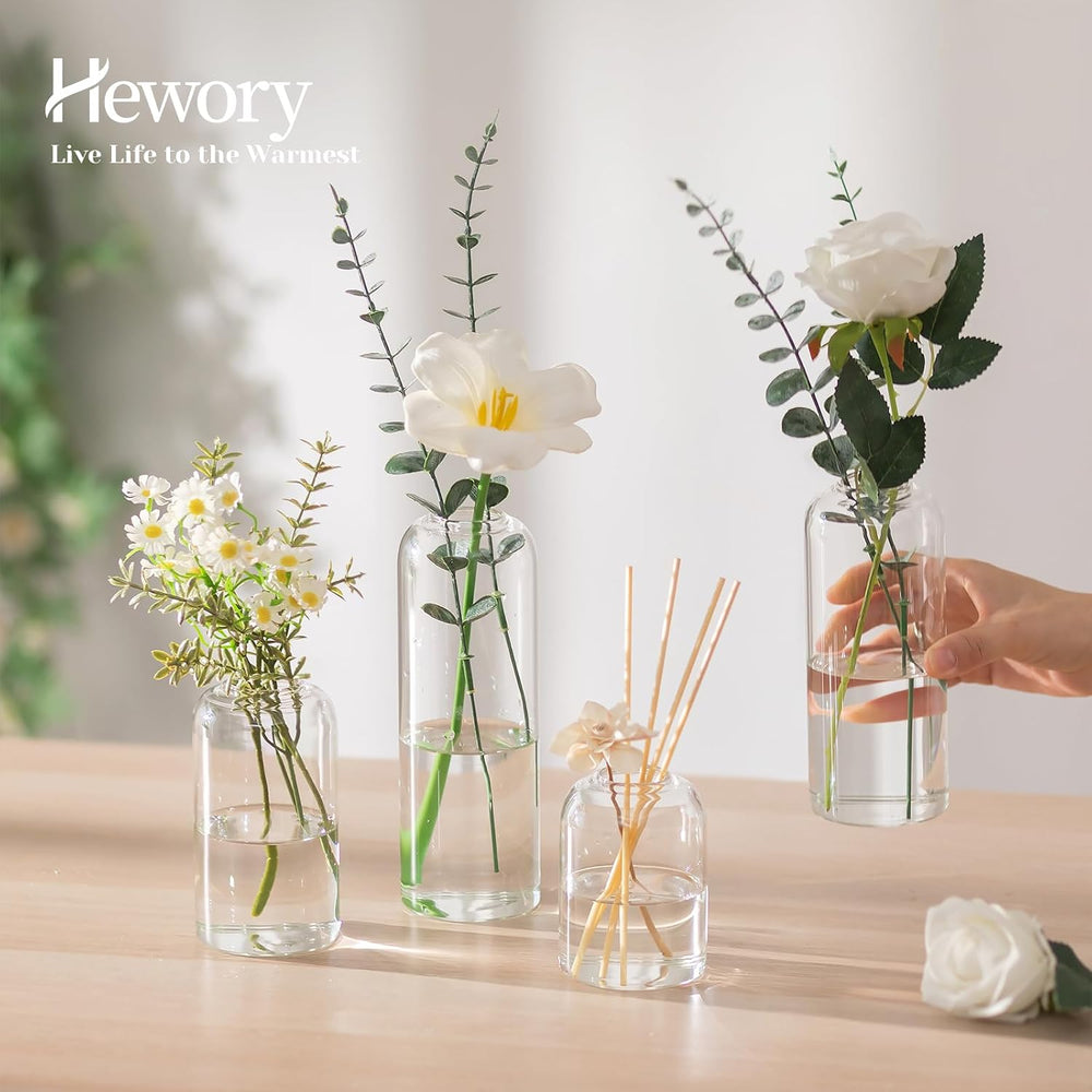 Hewory Glass Bud Vases for Flowers: 20PCS Modern Clear Small Vases Bulk