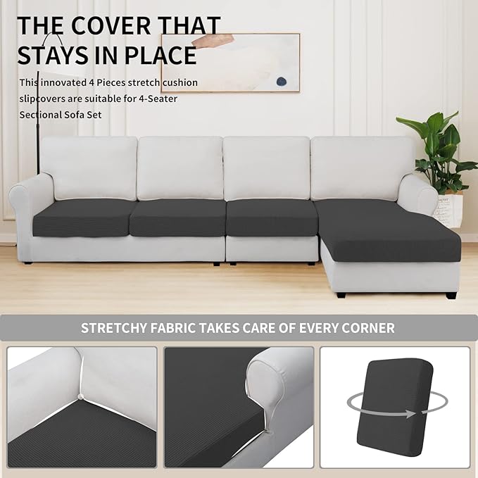 Easy-Going Stretch 4 Pieces Couch Cushion Covers