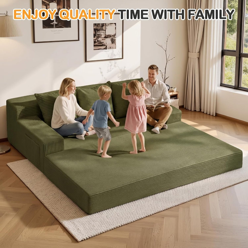 3 Seater Boneless Couch Sofa Bed, 78'' Corduroy Oversized Loveseat Fo...