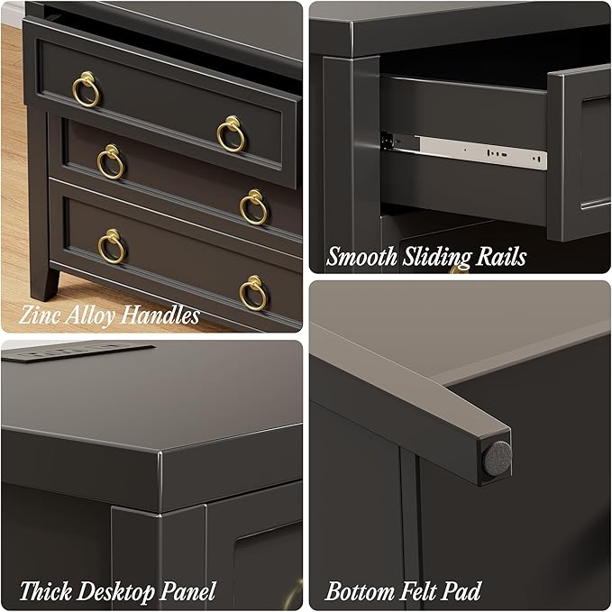 Huuger 23.6 Inch Night Stand with Charger Station and USB-C Port, 3 Drawer Ni...