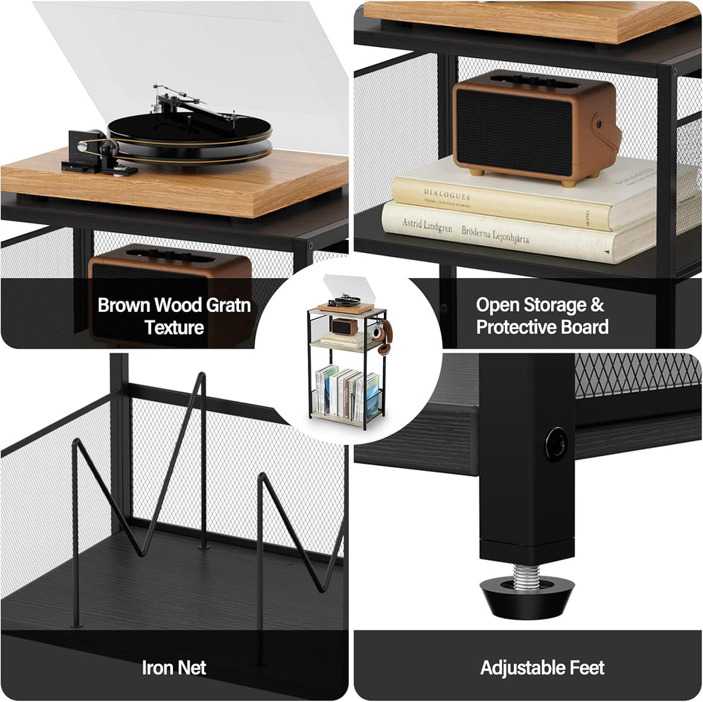 Aduanbang 3 Tier End Table,Record Player Stand with Storage Up to 100 Albums,...