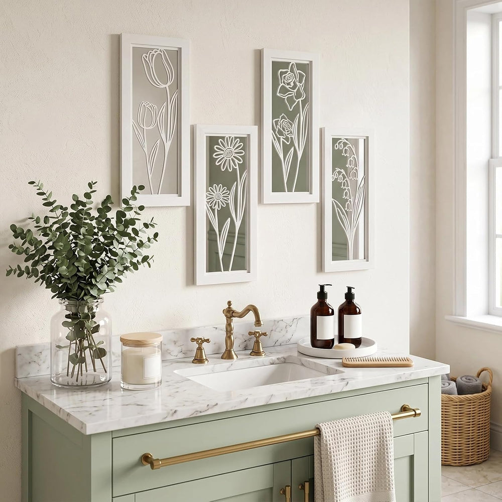 ZEXUIRU 4 Set Rustic Wall Mirrors for Bedroom Bathroom Living Room Entryway W...