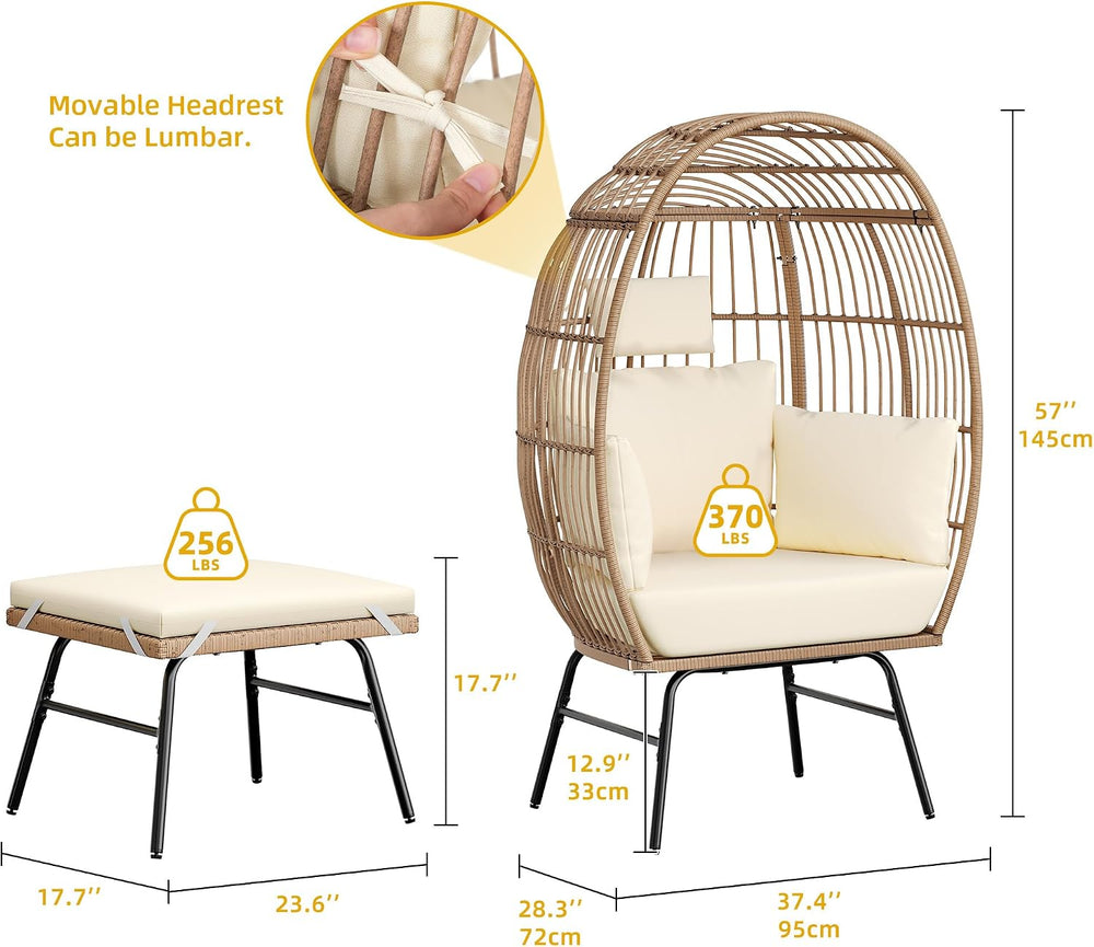 YITAHOME Accent Living Room Egg Chair w/ 2-in-1 Ottoman, Wicker Oversized Bas...