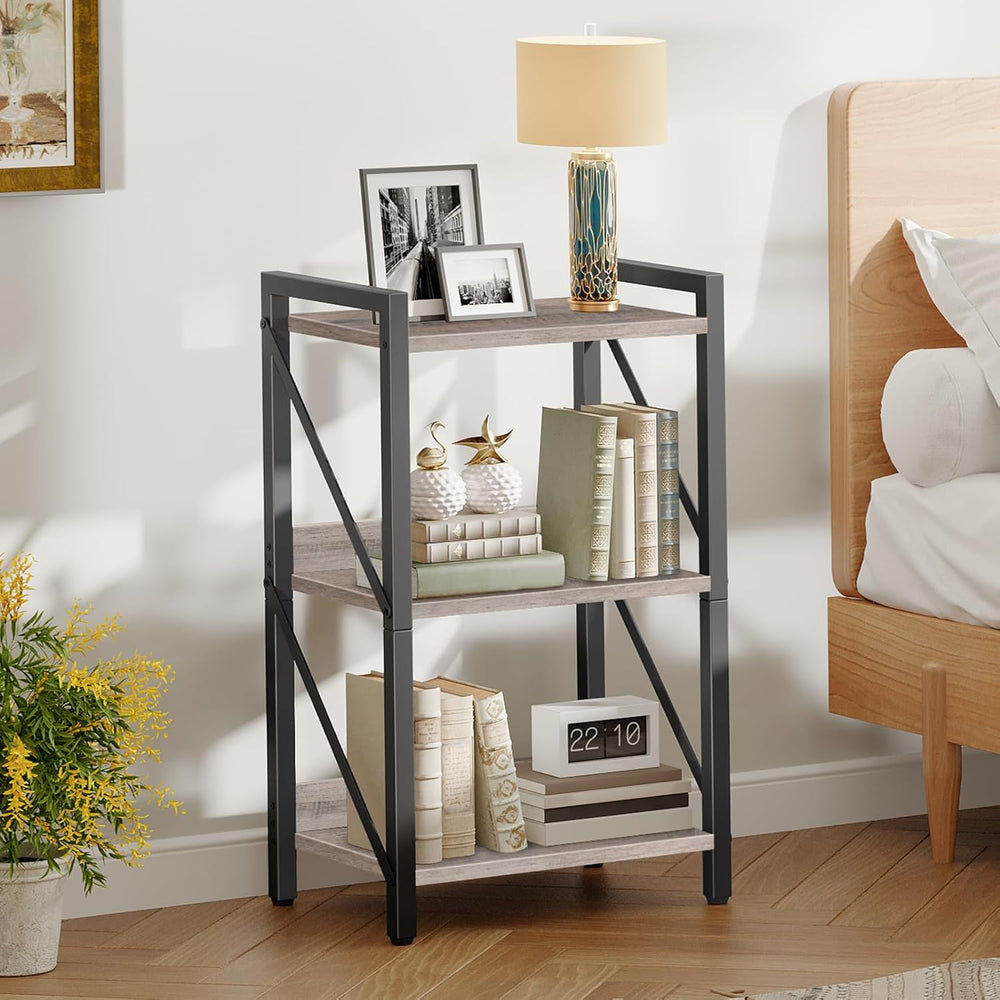 HOOBRO Bookshelf, 3-Tier Industrial Bookcase, Book Shelf Storage Organizer, S...