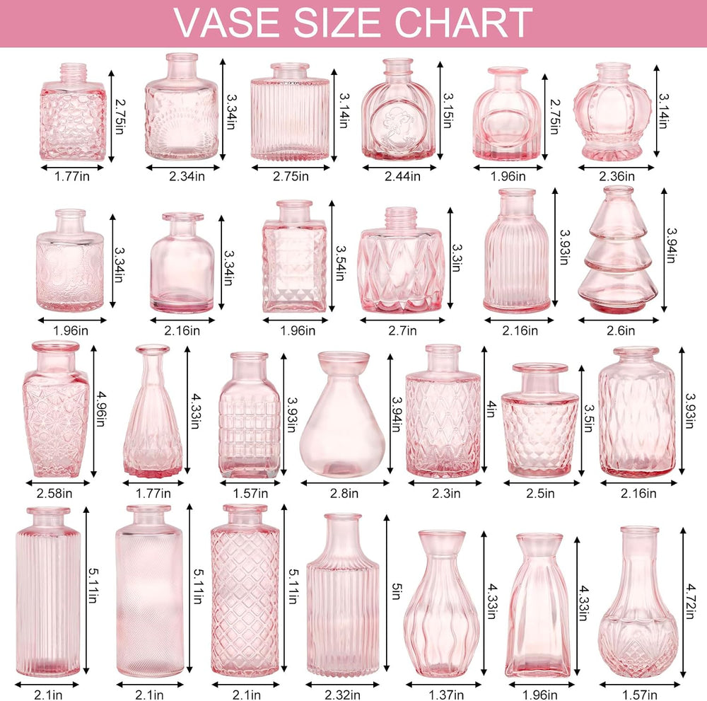 36pcs Pink Glass Bud Vase Set, Small Flower Vases for Centerpieces in Bulk