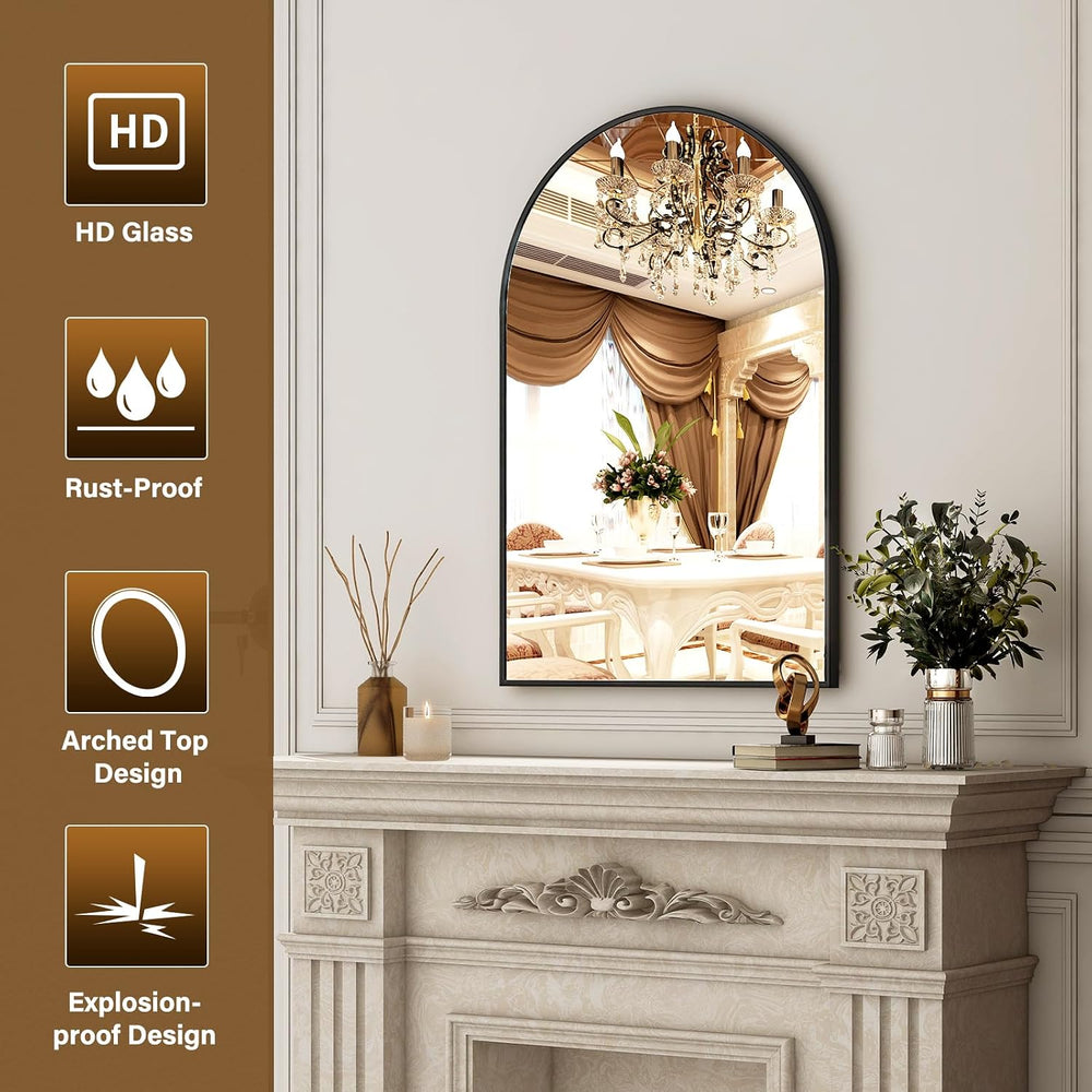 XRAMFY 20"x30" Black Arched Bathroom Mirror - Wall Mirror for Bathr...